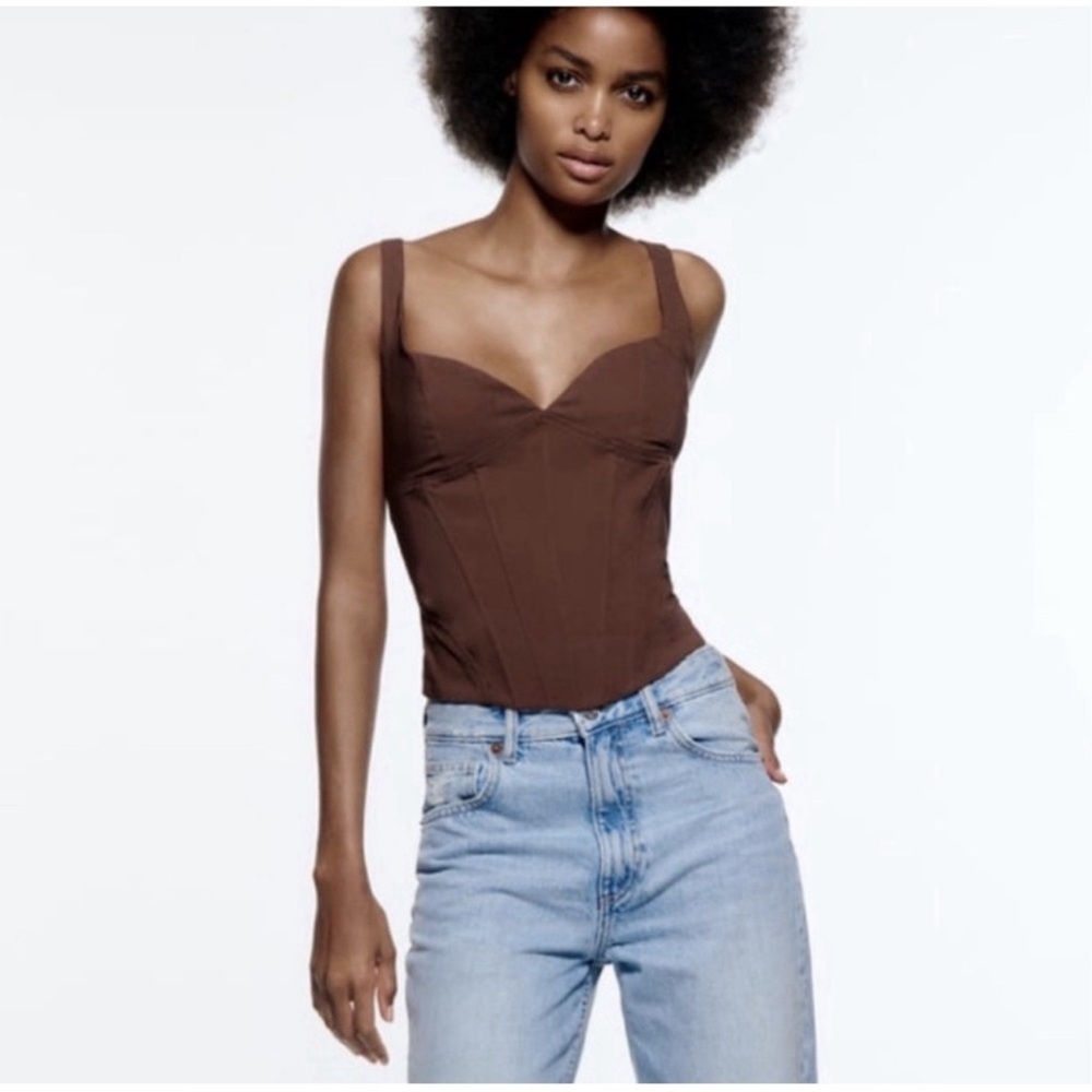 Zara Brown Bustier Tank Top